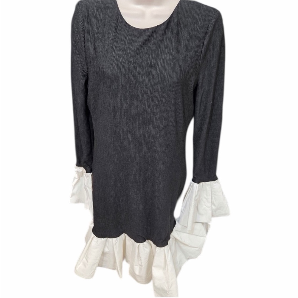 NWT CLUB L LONDON Josefina Black Long-Sleeve Mini Dress White Satin Trim 8 6567 - Picture 3 of 10